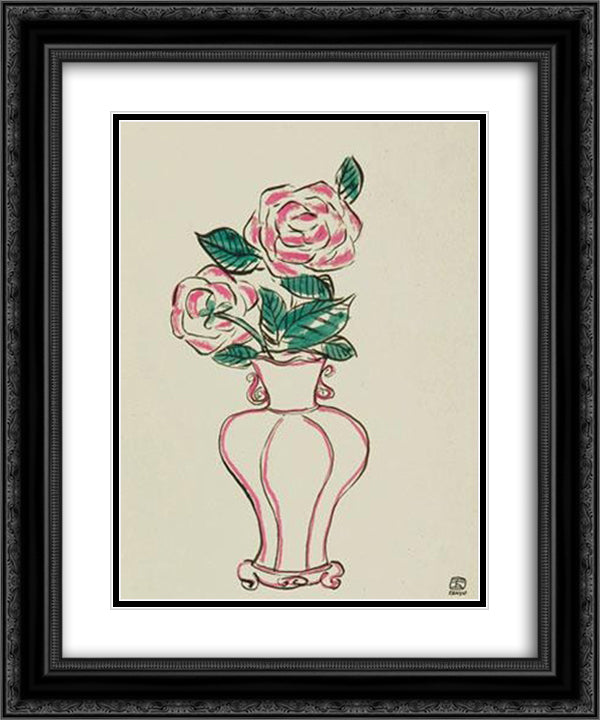 Roses 20x24 Black Ornate Wood Framed Art Print Poster with Double Matting by Sanyu