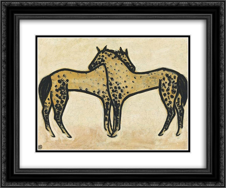 Two Spotted Horses 24x20 Black Ornate Wood Framed Art Print Poster with Double Matting by Sanyu