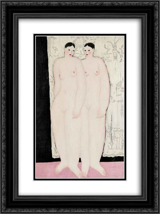 Two Standing Nudes 18x24 Black Ornate Wood Framed Art Print Poster with Double Matting by Sanyu