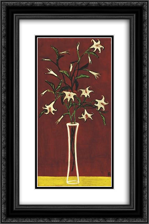 Vase of Lilies with Red Ground 16x24 Black Ornate Wood Framed Art Print Poster with Double Matting by Sanyu