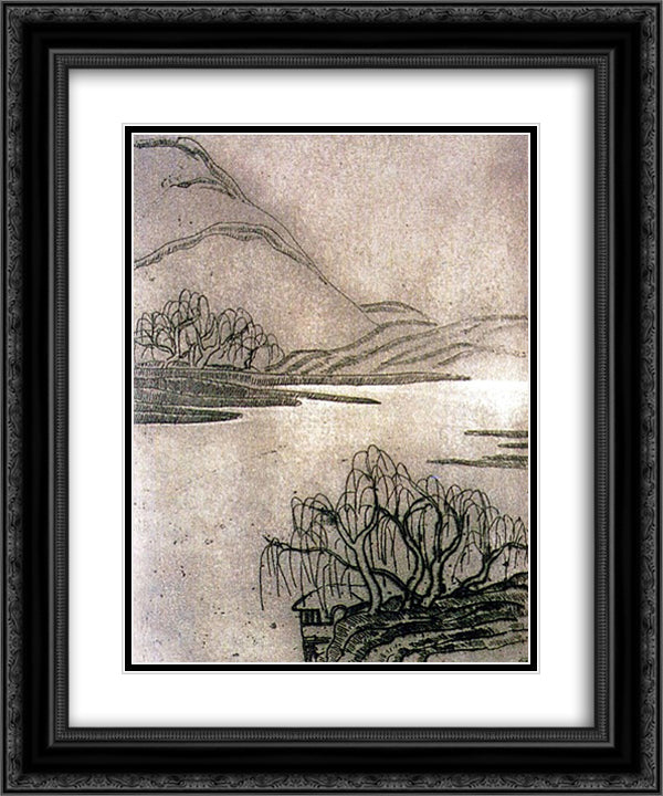Weeping Willows 20x24 Black Ornate Wood Framed Art Print Poster with Double Matting by Sanyu