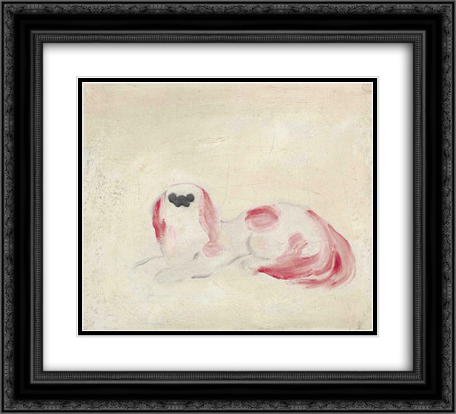 White Pekinese 22x20 Black Ornate Wood Framed Art Print Poster with Double Matting by Sanyu