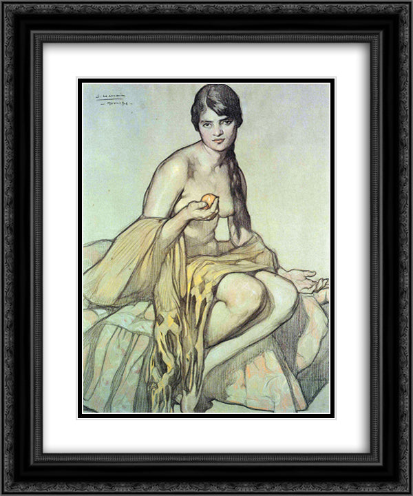 El rebozo 20x24 Black Ornate Wood Framed Art Print Poster with Double Matting by Herran, Saturnino