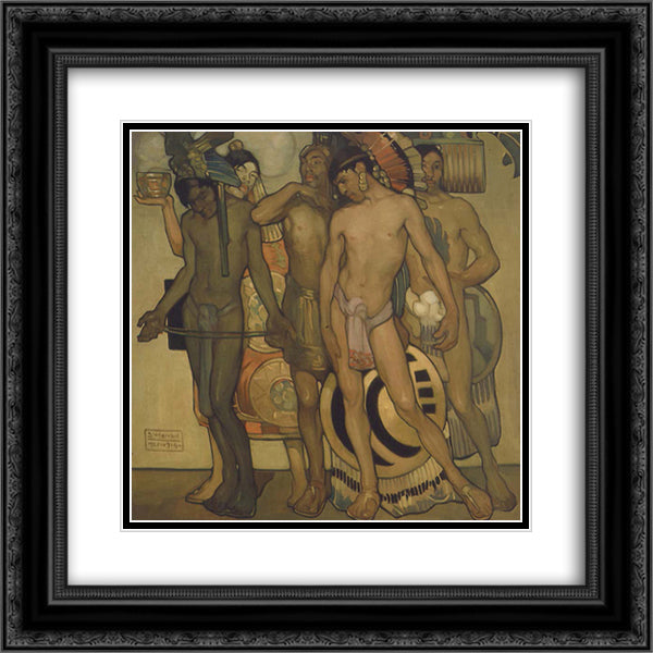 Nuestros dioses antiguos 20x20 Black Ornate Wood Framed Art Print Poster with Double Matting by Herran, Saturnino
