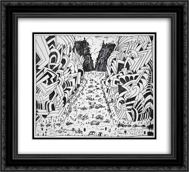 Canal Street 22x20 Black Ornate Wood Framed Art Print Poster with Double Matting by Steinberg, Saul