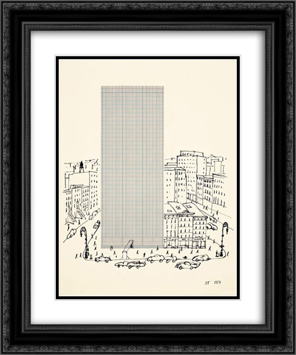Graph Paper Architecture 20x24 Black Ornate Wood Framed Art Print Poster with Double Matting by Steinberg, Saul