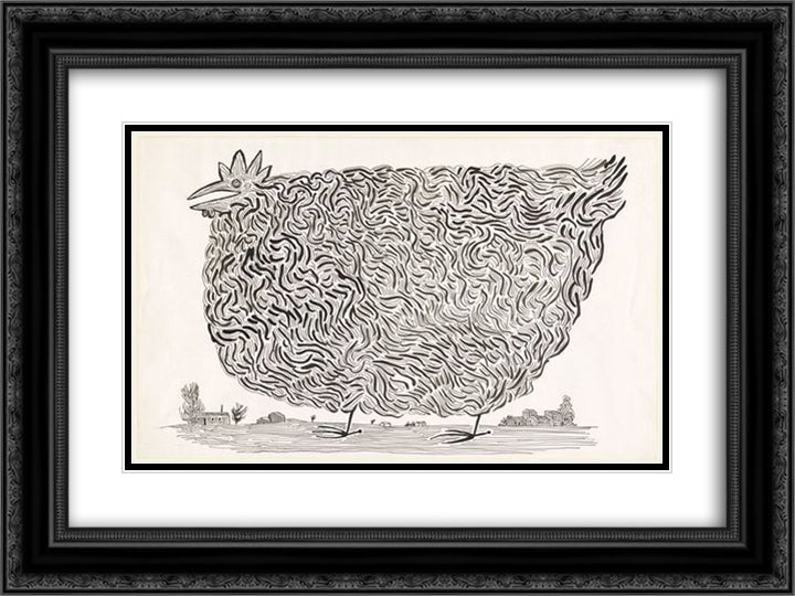 Hen 24x18 Black Ornate Wood Framed Art Print Poster with Double Matting by Steinberg, Saul