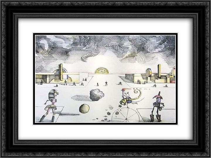 Main Street 24x18 Black Ornate Wood Framed Art Print Poster with Double Matting by Steinberg, Saul