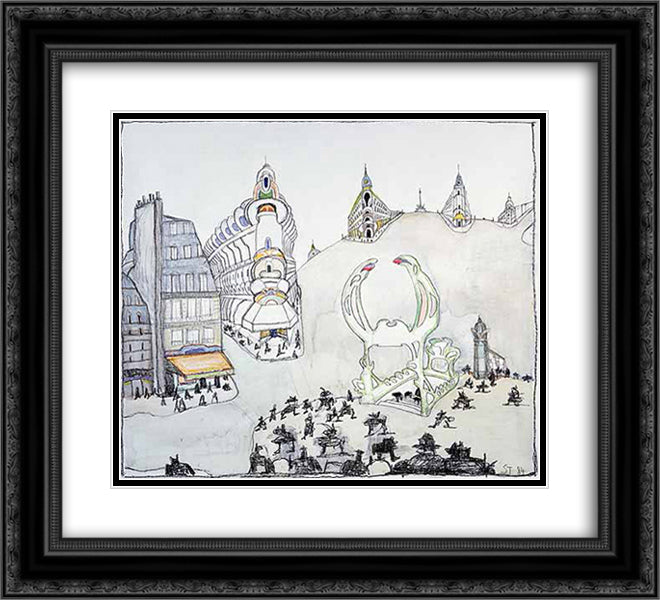Paris 22x20 Black Ornate Wood Framed Art Print Poster with Double Matting by Steinberg, Saul