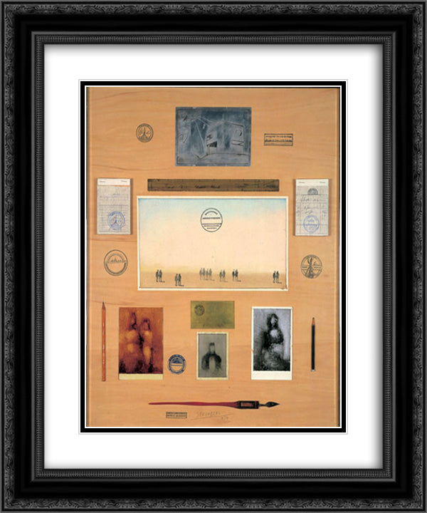 The Politecnico Table 20x24 Black Ornate Wood Framed Art Print Poster with Double Matting by Steinberg, Saul