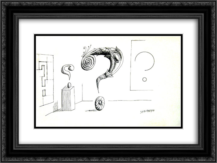 Untitled (Question Marks) 24x18 Black Ornate Wood Framed Art Print Poster with Double Matting by Steinberg, Saul