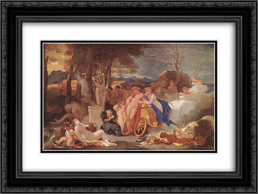 Bacchus and Ceres with Nymphs and Satyrs 24x18 Black Ornate Wood Framed Art Print Poster with Double Matting by Bourdon, Sebastien