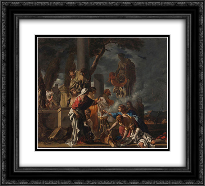 King Solomon Sacrificing to the Idols 22x20 Black Ornate Wood Framed Art Print Poster with Double Matting by Bourdon, Sebastien
