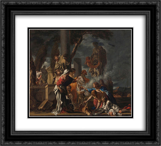 King Solomon Sacrificing to the Idols 22x20 Black Ornate Wood Framed Art Print Poster with Double Matting by Bourdon, Sebastien