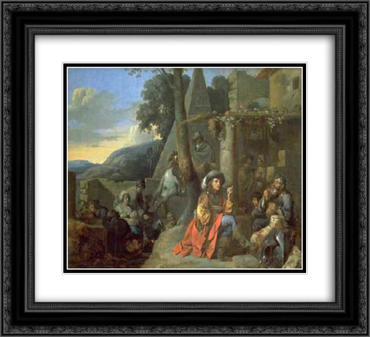 Le Camp de Bohemiens 22x20 Black Ornate Wood Framed Art Print Poster with Double Matting by Bourdon, Sebastien