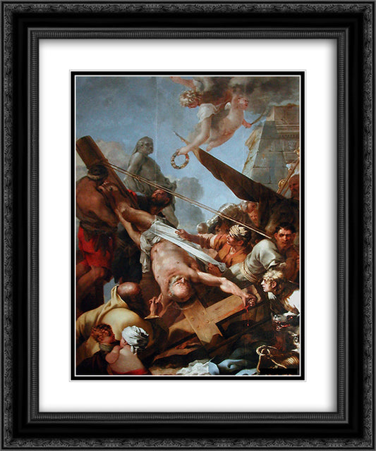 Le crucifiement de Saint Pierre 20x24 Black Ornate Wood Framed Art Print Poster with Double Matting by Bourdon, Sebastien