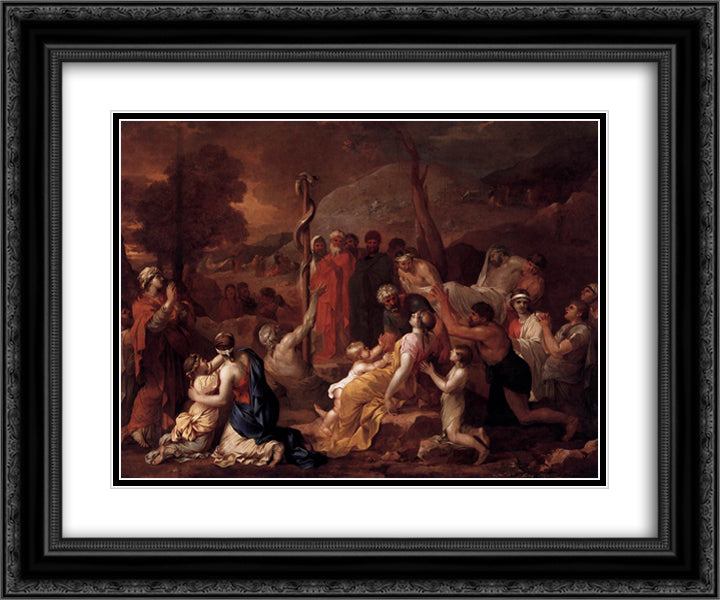 Moses and the Brazen Serpent 24x20 Black Ornate Wood Framed Art Print Poster with Double Matting by Bourdon, Sebastien