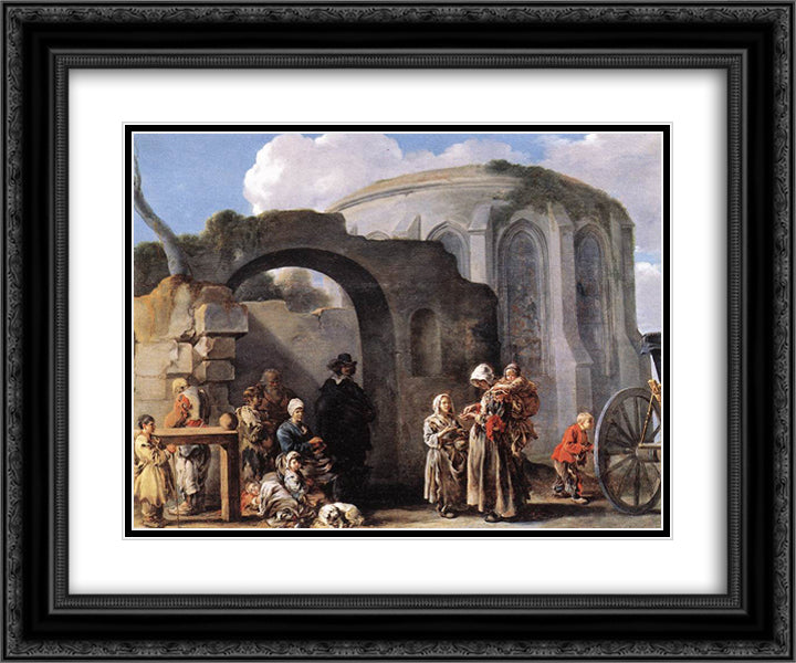 The Beggars 24x20 Black Ornate Wood Framed Art Print Poster with Double Matting by Bourdon, Sebastien