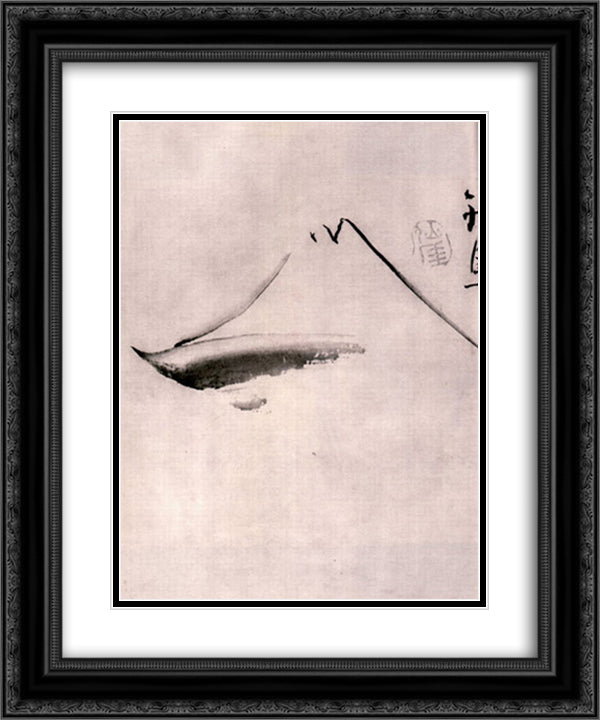 Fuji-san 20x24 Black Ornate Wood Framed Art Print Poster with Double Matting by Sengai