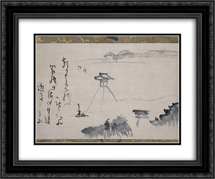 Hakozaki 24x20 Black Ornate Wood Framed Art Print Poster with Double Matting by Sengai