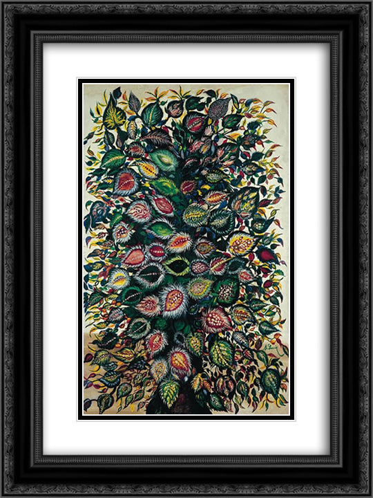 Feuilles 18x24 Black Ornate Wood Framed Art Print Poster with Double Matting by Louis, Seraphine