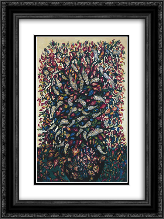 Fleurs et fruits 18x24 Black Ornate Wood Framed Art Print Poster with Double Matting by Louis, Seraphine