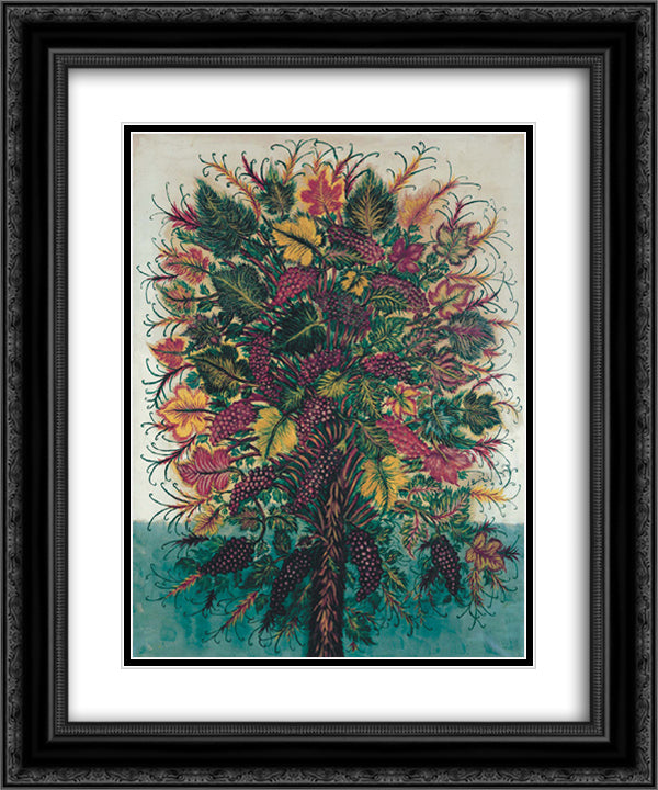 Les Grappes de Raisin 20x24 Black Ornate Wood Framed Art Print Poster with Double Matting by Louis, Seraphine