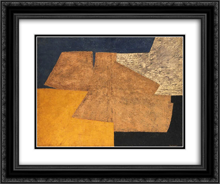 Composition jaune, mauve, bleu et noir (La table d'or) 24x20 Black Ornate Wood Framed Art Print Poster with Double Matting by Poliakoff, Serge