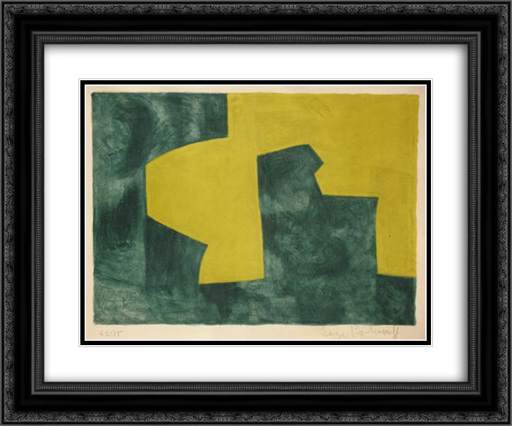 Composition verte et jaune 24x20 Black Ornate Wood Framed Art Print Poster with Double Matting by Poliakoff, Serge