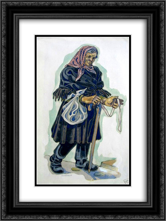 Costume design for an old villager (probably for Balieff theatre) 18x24 Black Ornate Wood Framed Art Print Poster with Double Matting by Sudeikin, Serge