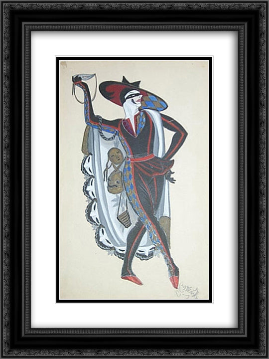 Costume design for Venetian madmen - Harlequin 18x24 Black Ornate Wood Framed Art Print Poster with Double Matting by Sudeikin, Serge