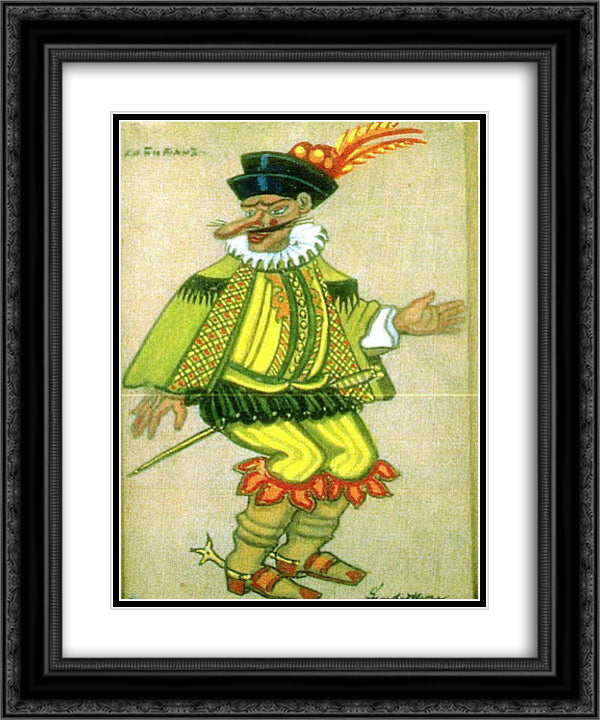 Costume designs for Petrushka by Stravinsky in Metropolitan Opera - Capitain 20x24 Black Ornate Wood Framed Art Print Poster with Double Matting by Sudeikin, Serge
