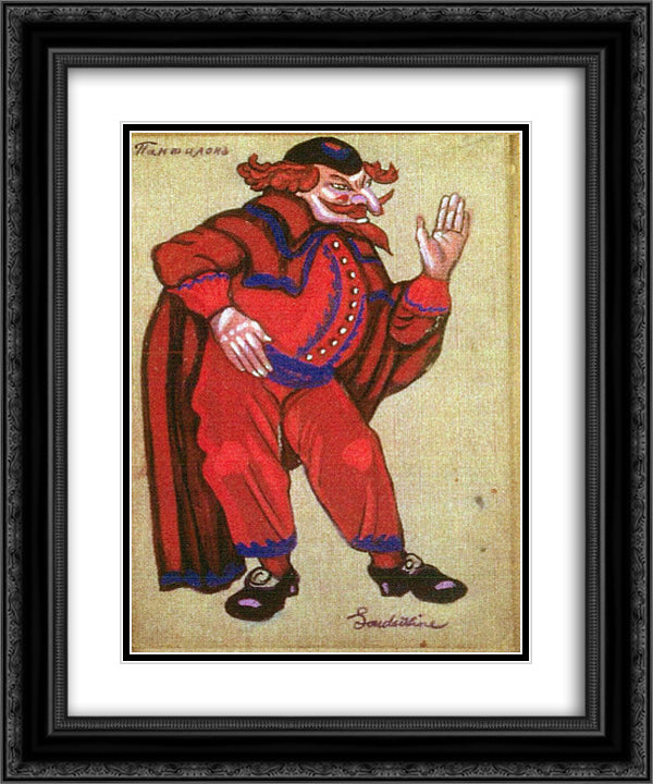 Costume designs for Petrushka by Stravinsky in Metropolitan Opera - Pantalone 20x24 Black Ornate Wood Framed Art Print Poster with Double Matting by Sudeikin, Serge