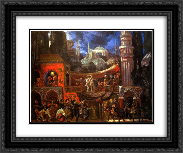 Decoration for Entertainment for the girls by Kuzmin 24x20 Black Ornate Wood Framed Art Print Poster with Double Matting by Sudeikin, Serge