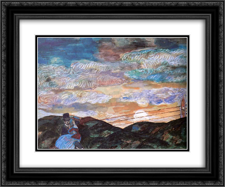 Lovers under the moon 24x20 Black Ornate Wood Framed Art Print Poster with Double Matting by Sudeikin, Serge