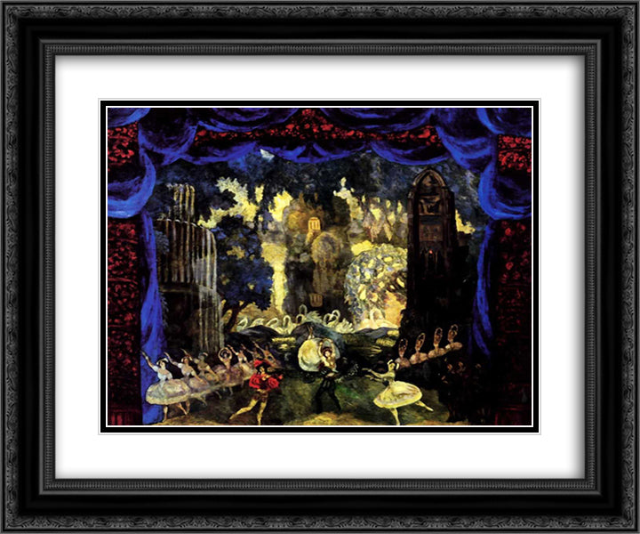 Park in front of the castle. Design for Swan Lake by Tchaikovsky. 24x20 Black Ornate Wood Framed Art Print Poster with Double Matting by Sudeikin, Serge