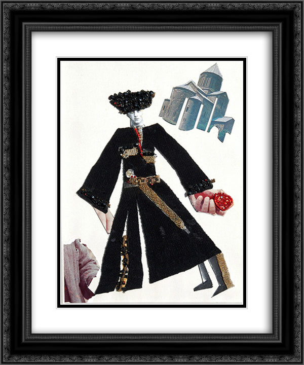 The sketch to the movie Demon. The person in a black felt cloak 20x24 Black Ornate Wood Framed Art Print Poster with Double Matting by Parajanov, Sergei