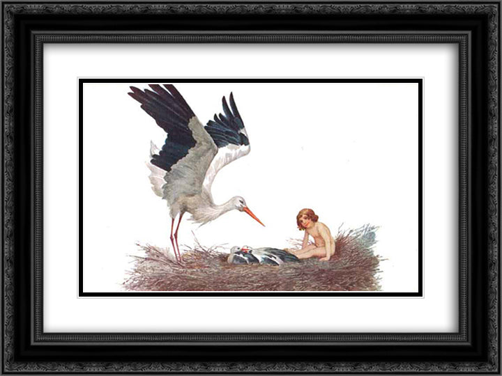 Blessed be the house where a stork nested 24x18 Black Ornate Wood Framed Art Print Poster with Double Matting by Solomko, Sergey