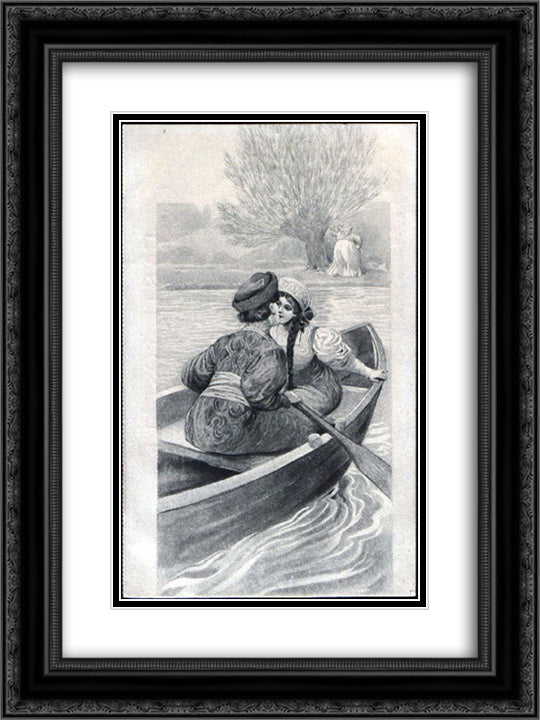 Couple in the boat 18x24 Black Ornate Wood Framed Art Print Poster with Double Matting by Solomko, Sergey