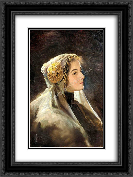 Russian beauty with the traditional headdress 18x24 Black Ornate Wood Framed Art Print Poster with Double Matting by Solomko, Sergey