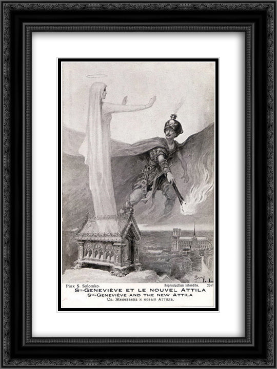 St. Jenevieve and the new Attila 18x24 Black Ornate Wood Framed Art Print Poster with Double Matting by Solomko, Sergey