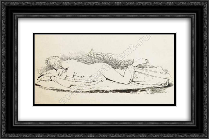 Study to illustration for 'Mademoiselle de Maupin', of Theophile Gautier 24x16 Black Ornate Wood Framed Art Print Poster with Double Matting by Solomko, Sergey