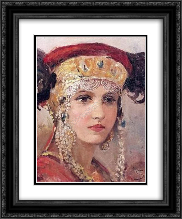 Young woman in hat 20x24 Black Ornate Wood Framed Art Print Poster with Double Matting by Solomko, Sergey