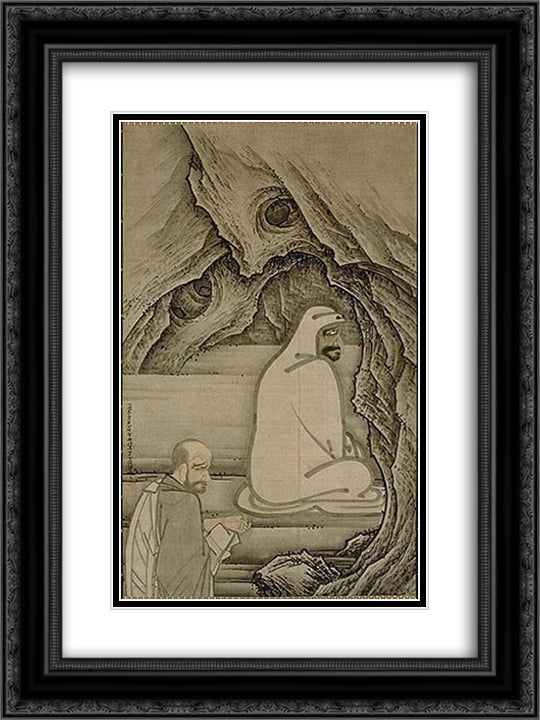 Huike Offering His Arm to Bodhidharma 18x24 Black Ornate Wood Framed Art Print Poster with Double Matting by Toyo, Sesshu