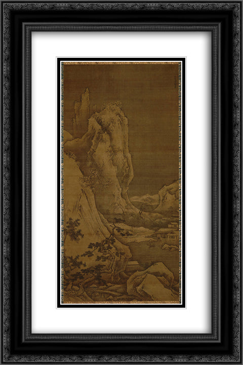 Landscape of Four Seasons Winter 16x24 Black Ornate Wood Framed Art Print Poster with Double Matting by Toyo, Sesshu