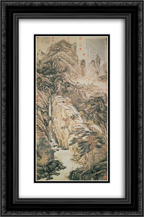 Lofty Mount Lu 16x24 Black Ornate Wood Framed Art Print Poster with Double Matting by Zhou, Shen