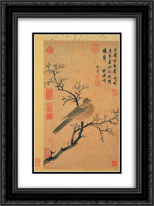 Turtledove Calling for Rain 18x24 Black Ornate Wood Framed Art Print Poster with Double Matting by Zhou, Shen