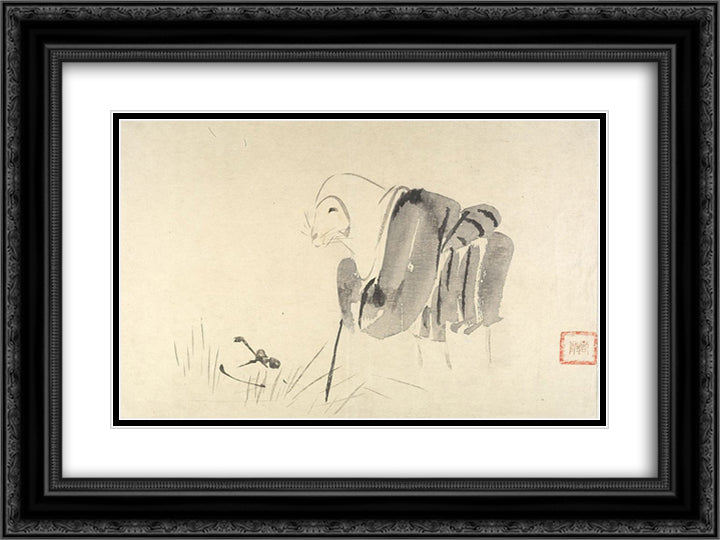A Mouse as a Monk 24x18 Black Ornate Wood Framed Art Print Poster with Double Matting by Zeshin, Shibata