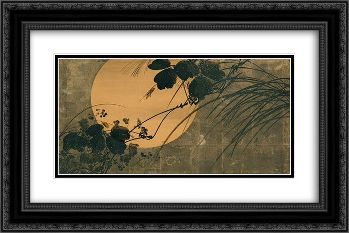 Autumn Grasses in Moonlight 24x16 Black Ornate Wood Framed Art Print Poster with Double Matting by Zeshin, Shibata