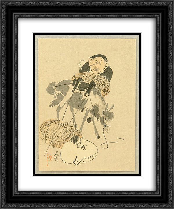 Daikoku and Mouse 20x24 Black Ornate Wood Framed Art Print Poster with Double Matting by Zeshin, Shibata